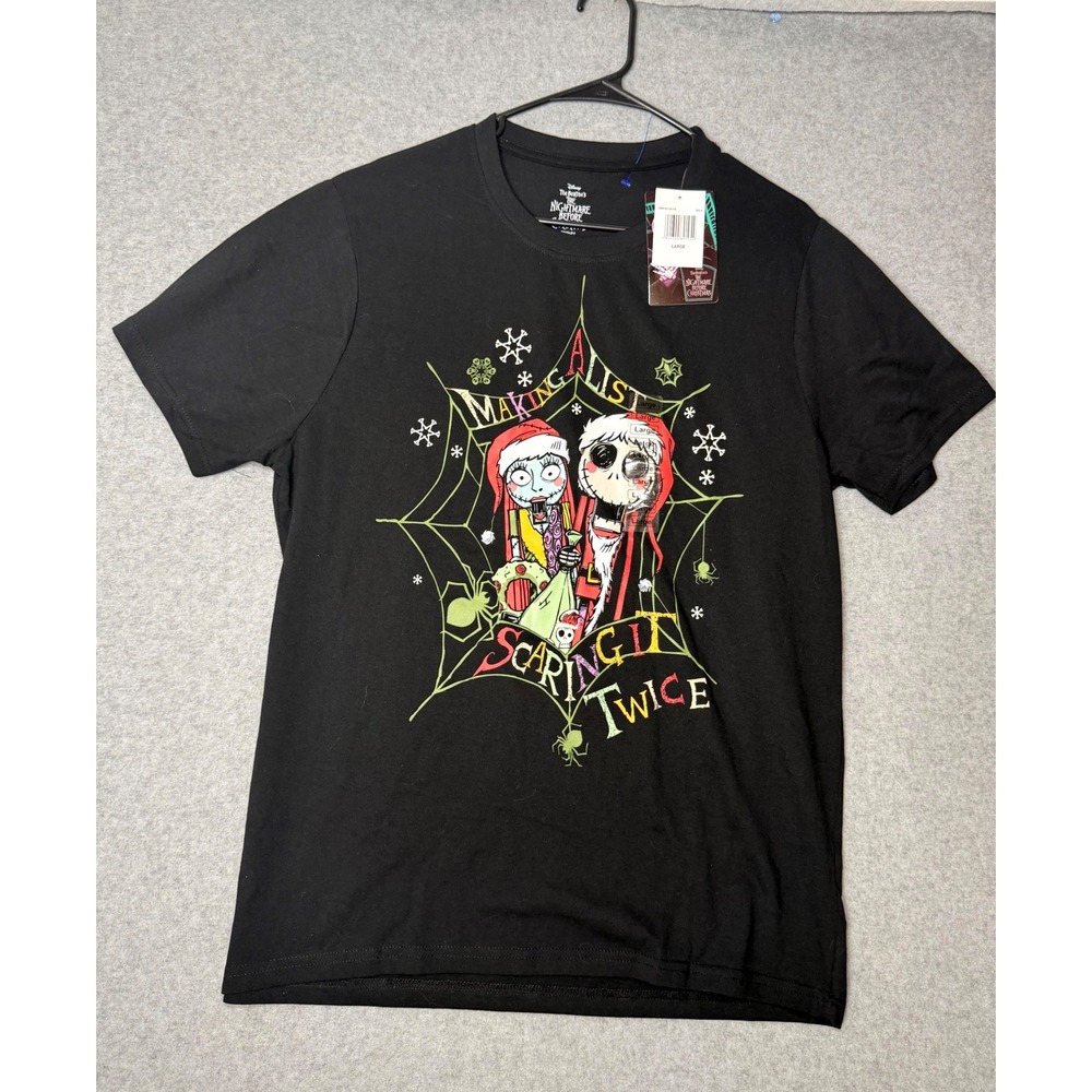 Disney Nightmare Before Christmas Jack Sally Graphic Tee Shirt Black Large NWT